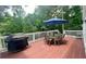 Spacious outdoor deck featuring a grill, table with chairs, and view of a wooded backyard at 1813 Baldwin Farms Dr, Marietta, GA 30068