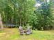 Secluded backyard seating area featuring Adirondack chairs around a fire pit near a trampoline at 1813 Baldwin Farms Dr, Marietta, GA 30068