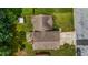 Aerial view of a single-Gathering home with a patio, mature trees, and well-manicured lawn at 5485 Shirewick Ln, Lithonia, GA 30058