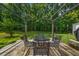 Seating area in the backyard with a table and chairs for outdoor relaxation and entertaining at 5485 Shirewick Ln, Lithonia, GA 30058