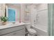 Bathroom with a shower-tub combination and a white single sink vanity at 221 Paisley Way, Locust Grove, GA 30248