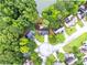 Overhead shot of a home near a cul-de-sac with lush trees and lawns at 3229 Dunlin Lake Rd, Lawrenceville, GA 30044