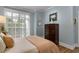Bedroom featuring light-blue walls, wood floors and lots of natural light at 1055 Piedmont Ne Ave # 401, Atlanta, GA 30309