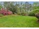 Expansive backyard with lush lawn, mature trees, and colorful azaleas at 3755 Kayanne Ct, Tucker, GA 30084