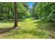 Expansive backyard with lush green grass and mature trees provides a serene outdoor space at 3620 Beaver Cove Rd, Cumming, GA 30041