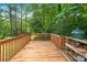 Wooden deck featuring a grill with wood railings and lush landscaping at 3620 Beaver Cove Rd, Cumming, GA 30041