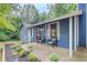 Exterior of light blue home with a covered front porch and nice landscaping at 3076 Montheath Pass, Duluth, GA 30096