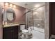 Cozy bathroom with a shower-tub combination and a granite countertop vanity at 3015 Southmoor Trce, Roswell, GA 30075