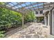 Outdoor patio featuring stone flooring, wooden pergola, and surrounding greenery at 3015 Southmoor Trce, Roswell, GA 30075