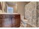 Bathroom featuring a vanity and a shower with patterned curtain at 1239 Side Step Trace, Lawrenceville, GA 30045