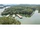Picturesque aerial view of the lake showcasing the docks and peaceful surroundings at 451 Wilderness Camp Rd, White, GA 30184