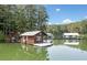 Exterior view of charming boathouses on a calm lake, surrounded by lush trees and a serene blue sky at 451 Wilderness Camp Rd, White, GA 30184
