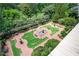 A bird's eye view of the manicured community garden featuring lush landscaping and benches at 3657 Peachtree Ne Rd # 4A, Atlanta, GA 30319