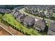 Aerial view of the neighborhood showcasing well-maintained homes, manicured lawns, and tree-lined streets at 3860 Oxford Park Ln, Cumming, GA 30040
