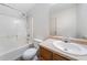 Bathroom with combination tub and shower, and a marble-look vanity at 87 Fair Havens Dr, Hiram, GA 30141