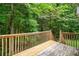 Wooden deck with wooden railing looking out into a backyard with mature trees and green grass at 87 Fair Havens Dr, Hiram, GA 30141