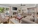Inviting living room with stone fireplace, backyard views, hardwood floors, comfortable seating, and stylish decor at 1036 Oxford Ne Rd, Atlanta, GA 30306