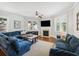 Comfortable living room featuring a fireplace, large windows, and plush seating at 3315 High Noontide Nw Way, Acworth, GA 30101