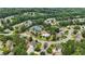 Overhead view of a residential community with tennis courts and swimming pool nestled among lush greenery at 520 Weatherend Ct, Johns Creek, GA 30022
