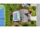 Bird's-eye view of a backyard with a pool, patio, landscaping, and a tennis court in the neighborhood at 520 Weatherend Ct, Johns Creek, GA 30022