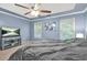 Comfortable main bedroom with tray ceiling, fan, TV, and ample natural light at 3059 Brookgreen Trl, Lawrenceville, GA 30043