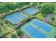 Aerial view of well-maintained tennis courts surrounded by lush greenery at 4770 Spring Park Cir, Suwanee, GA 30024
