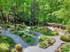 Overhead view of the meticulously maintained backyard garden with gravel paths at 4853 Carlene Sw Way, Lilburn, GA 30047