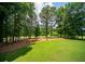 Spacious backyard with mature trees and lush green lawn at 2521 Wood Creek Ct, Dacula, GA 30019