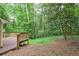 Wood deck and large, wooded backyard with mature trees offering privacy at 3812 Clare Ct, Duluth, GA 30096