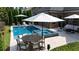 Inviting pool with spa, outdoor dining, and comfortable seating for backyard entertaining at 904 Urban Ash Ct, Johns Creek, GA 30022