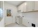 Functional laundry room with ample cabinetry, sink, modern white cabinets, and a door to the backyard at 2410 Glade Overlook, Cumming, GA 30041