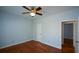 Bedroom with ceiling fan and hardwood flooring at 6865 Cowan Mill Rd, Winston, GA 30187