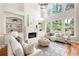 Bright living room features a fireplace, large windows, hardwood floors and comfortable seating at 1560 Heritage Trl, Roswell, GA 30075