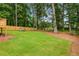 An expansive backyard featuring a large lawn, trees, and a wood fence at 2090 Rocky Mill Drive, Lawrenceville, GA 30044