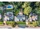 Stunning aerial view of a beautifully landscaped property featuring a pool, patio, and lush greenery at 660 Briarleigh Way, Woodstock, GA 30189