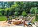 Backyard stone fire pit area surrounded by Adirondack chairs at 660 Briarleigh Way, Woodstock, GA 30189