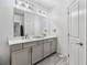 Bright bathroom with double vanity, white countertops, and stylish gray cabinets at 1049 Brandsford Nw St # 27-01, Atlanta, GA 30318