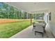 A covered patio with a dining set overlooking a spacious backyard with a wooden fence and lush greenery at 3088 Hiram Sudie Road, Hiram, GA 30141