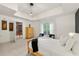 Bright bedroom featuring tray ceilings, carpet floors, large windows and a cozy seating area at 4829 Moon Rd, Powder Springs, GA 30127