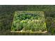 An aerial view displays this secluded home nestled among lush trees, surrounded by a defined property line at 130 Brooklet Way, Brooks, GA 30205