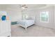 Bright bedroom featuring a tray ceiling, plush carpeting, and large windows at 895 Garnet Dr, Acworth, GA 30101