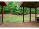 View of the backyard with wooded scenery and open space beneath a deck at 651 Coligny Ct, Atlanta, GA 30350