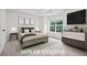 Staged bedroom featuring a large window, neutral colors, and a ceiling tray at 651 Coligny Ct, Atlanta, GA 30350