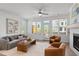 Bright living room with a ceiling fan, large windows, a fireplace, and stylish furnishings at 626 Skytop Dr # 159, Cumming, GA 30040
