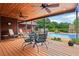 Outdoor patio with dining furniture and a view of the pool and landscaped yard at 150 Henderson Farm Dr, Woodstock, GA 30188