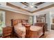 Elegant main bedroom with tray ceilings, rich wood floors, and sophisticated furniture at 50 Blackberry Lane, Covington, GA 30016