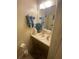 Modest bathroom featuring a vanity, mirror, and blue accent towels at 8959 Stonebridge Blvd, Douglasville, GA 30134