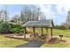 Covered picnic area with tables, grill, and firepit for outdoor enjoyment at 1361 Chatley Way, Woodstock, GA 30188
