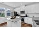 Modern kitchen featuring an island, stainless appliances, granite countertops, white cabinets, and hardwood floors at 3508 Mount Blue Ave, Tucker, GA 30084