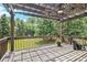 Outdoor wooden deck with a pergola and ceiling fans overlooking a green backyard at 317 Saint Pauls Ct, Stockbridge, GA 30281